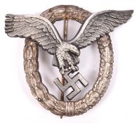 A Third Reich Luftwaffe Pilots badge, silvered finish wreath, worn black finish eagle. GC £180-220