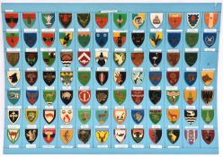 83 different South African army plastic covered shield shoulder flashes, with spike and clasp