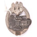 A Third Reich 25 Day tank assault badge, alloy and bronzed finish, “25” tablet. GC £80-120