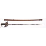 A George V 1897 pattern Indian Army Infantry officer’s levee sword, the slender Victorian blade