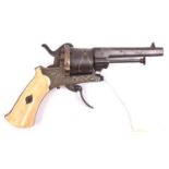 A Belgian 6 shot 7mm Lefaucheux bronze framed double action pinfire revolver, number VP 443, c 1865,