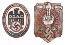 A Third Reich D.D.A.C. and N.S.K.K. pressed metal badge, also a pressed metal D.D.A.C. badge, GC (2)