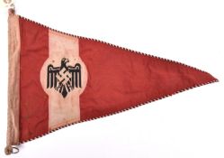 A Third Reich sports association car pennant, with embroidered eagle and swastika motif. GC (some