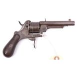 A Belgian 6 shot 7mm Loron double action pinfire revolver, c 1862, sighted octagonal barrel 94mm,