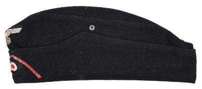 A Third Reich Panzer ORs sidecap, black material with embroidered insignia. GC £90-100