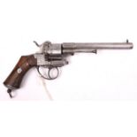 A Belgian 6 shot 9mm Lefaucheux double action pinfire revolver, c 1863, number 98262, round barrel