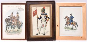 A coloured print by “Chas C Stadden”, of two mounted Hussar officers, inscribed in ink across the