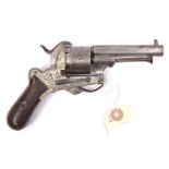 A Belgian 6 shot 7mm Lefaucheux double action pinfire revolver, c 1863, number 118116, octagonal