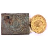 A Third Reich gilt wound badge, marked on reverse “L/63”, VGC; a Hitler Youth belt buckle,
