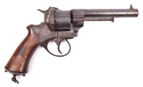 A French 6 shot 12mm Lefaucheux Model 1862 double action military style pinfire revolver, number