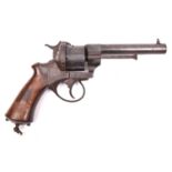 A French 6 shot 12mm Lefaucheux Model 1862 double action military style pinfire revolver, number