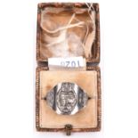 A Third Reich DAK silver ring, embossed with tank and palm trees etc, GC £40-50
