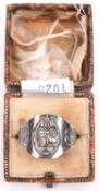 A Third Reich DAK silver ring, embossed with tank and palm trees etc, GC £40-50
