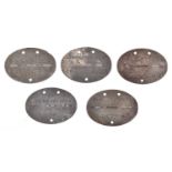 5 WWII German oval zinc “dog tags”: “SS Pz Gren. Ers. Btl.9” and number 13822/0; “1./SS-Frw.Pz.