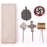 A Third Reich Party badge, a Kreta tiepin, a Stalingrad tie pin and 2 other items. GC (5) £40-50