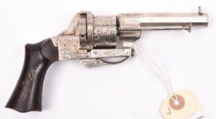 A French 6 shot 7mm Lefaucheux Model 1856 self cocking pinfire revolver, octagonal barrel 85mm,
