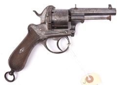 A Belgian 6 shot 9mm Lefaucheux double action pinfire revolver by Francotte, c 1863, number