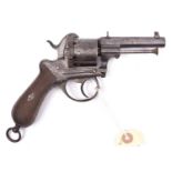 A Belgian 6 shot 9mm Lefaucheux double action pinfire revolver by Francotte, c 1863, number