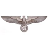 A large Third Reich case aluminium eagle, span 37", with angular body, the rear with two threaded