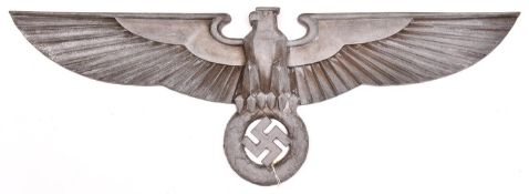 A large Third Reich case aluminium eagle, span 37", with angular body, the rear with two threaded