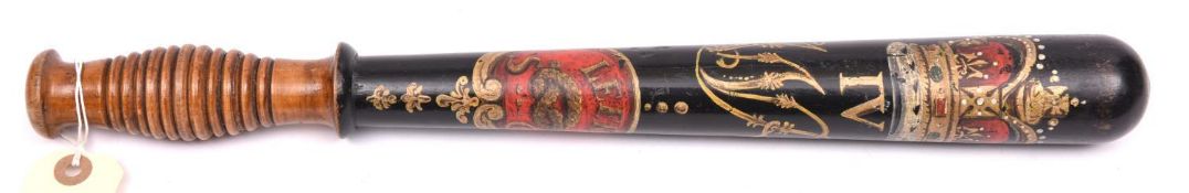 A William IV Police painted wood truncheon, for Leek (Staffordshire) Special Constable, painted with