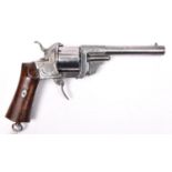 A French 6 shot 12mm Eyraud double action pinfire revolver, c 1863, round barrel 140mm, St Etienne