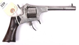A Belgian 6 shot 7mm Jongen Freres closed frame double action pinfire revolver, c 1860, number 7822,