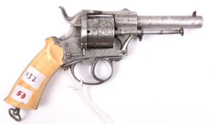 A Belgian 6 shot 9mm Meyer’s Patent double action closed frame pinfire revolver, c 1865, round