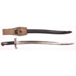 An 1856 pattern Enfield “Yataghan” sword bayonet, blade 22½”, pommel marked “WS” (in script),