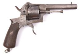A Spanish military style 6 shot 12mm solid closed frame double action pinfire revolver, c 1870,
