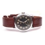 Recta wristwatch. Serial 566310. Bright plated case, possibly refinished, 33mm without crown.