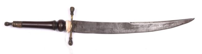 A late 17th century private purchase plug bayonet, slightly curved single edged blade 11½” with