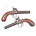 A pair of mid 19th century 46 bore percussion boxlock pocket pistols, by Clough & Son, 7½”