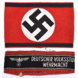 A Third Reich SS armband (SS Kampfbinde), with applied insignia and edging, as new condition; also a