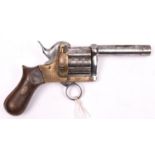 A 6 shot 10mm (?) provincially made brass framed double action ring trigger pinfire revolver,