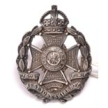 An officer’s silver cap badge of the 7/8th Bns West Yorkshire Regiment (Leeds Rifles), HM B”ham 1926
