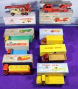 8x Dinky Toys, mainly for restoration. Big Bedford Lorry (408) in maroon and tan. Guy Flat Truck (
