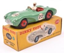 Dinky Toys Aston Martin DB3 Sports (110). In mid green with red seats and wheels, black tyres, RN22,