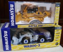 2 First Gear for Komatsu 1:50 scale Heavy Plant. A WA900-3 Wheel Loader in white and blue livery.