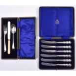 2x silver sets. A silver Christening cutlery set comprising cased knife, fork and spoon.