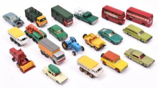 20 Matchbox Series. 4 Stake Truck, 5 London Bus, 17 Horse Box, 18 Field car, 30 8 Wheel Crane, 39