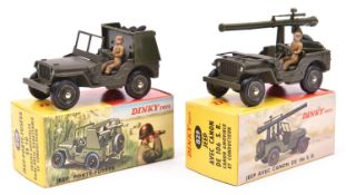 2 French Dinky Military. Jeep Porte-Fusees (828), plus a Jeep Avec Canon DE 106 S.R. (829). Both