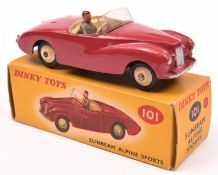Dinky Toys Sunbeam Alpine Sports (101). 'Touring' example in cerise with cream interior, with