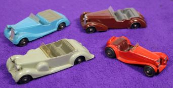 4 Dinky Toys Cars. Sunbeam-Talbot (38b). In mid blue with grey tonneau. Lagonda (38c). In grey