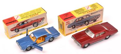 2 Dinky Toys American Cars. Pontiac Parisienne (173). In metallic red with white interior. Plus a