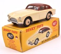 Dinky Toys A.C. Aceca Coupe (167). In cream and chocolate brown, with cream wheels and black treaded