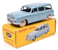 French Dinky Toys Familiale 403 Peugeot (24F). In light blue, with plated ridged wheels with white