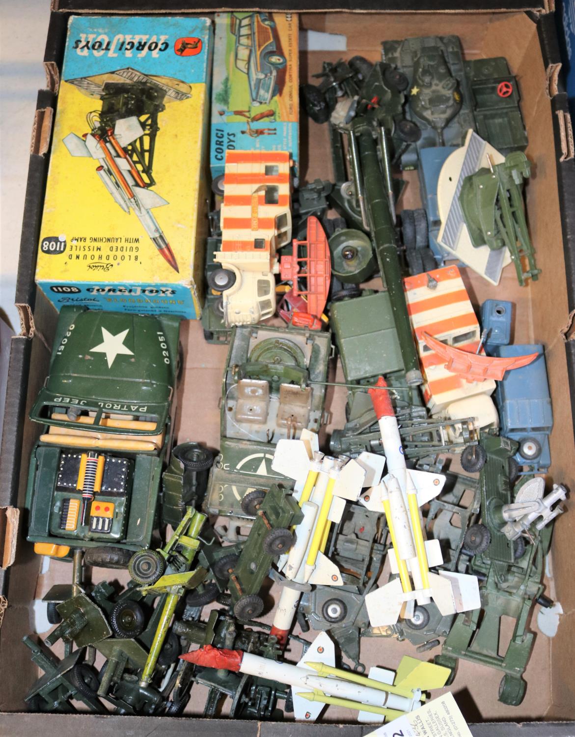 25+ Corgi, Britains, Lone Star etc military vehicles and equipment. Corgi - 3x RAF Land Rover, 2x