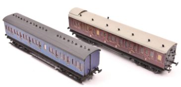 2x O gauge scratch built/kit built suburban coaches. A SECR Brake Composite in lined maroon