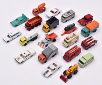 20 Matchbox Series. 1 Mercedes Truck, 7 Ford Refuse truck, 8 Ford Mustang, 16 Scammell Snow
